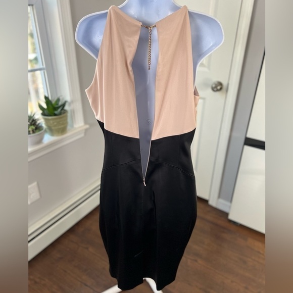 JAX Black & Pink Nude Stretchy Zip Up Dress With Gold Chain Size 10 New - Picture 12 of 16